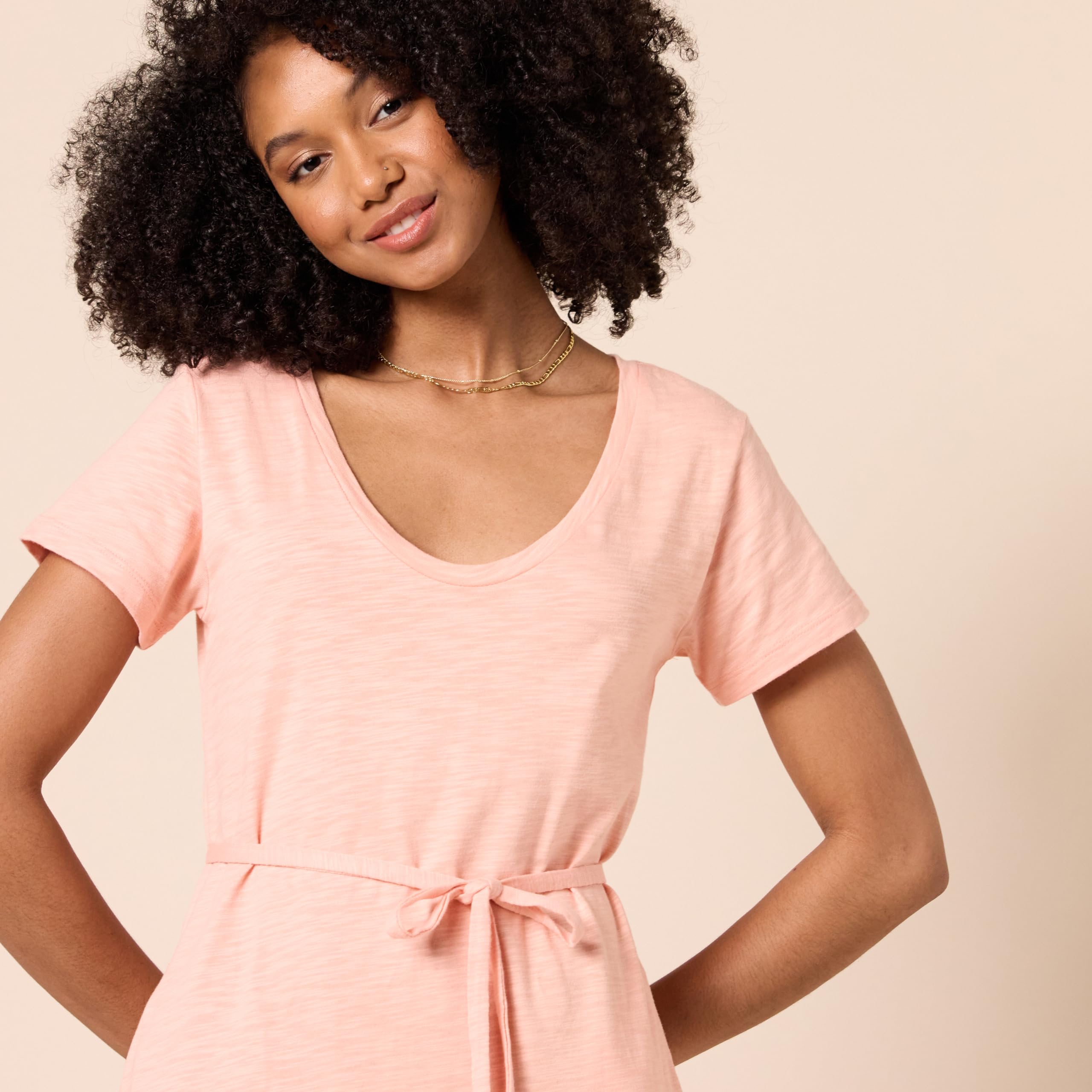 Amazon Essentials Mujer Vestido Midi Estilo Camiseta con cinturón y de Manga Corta
