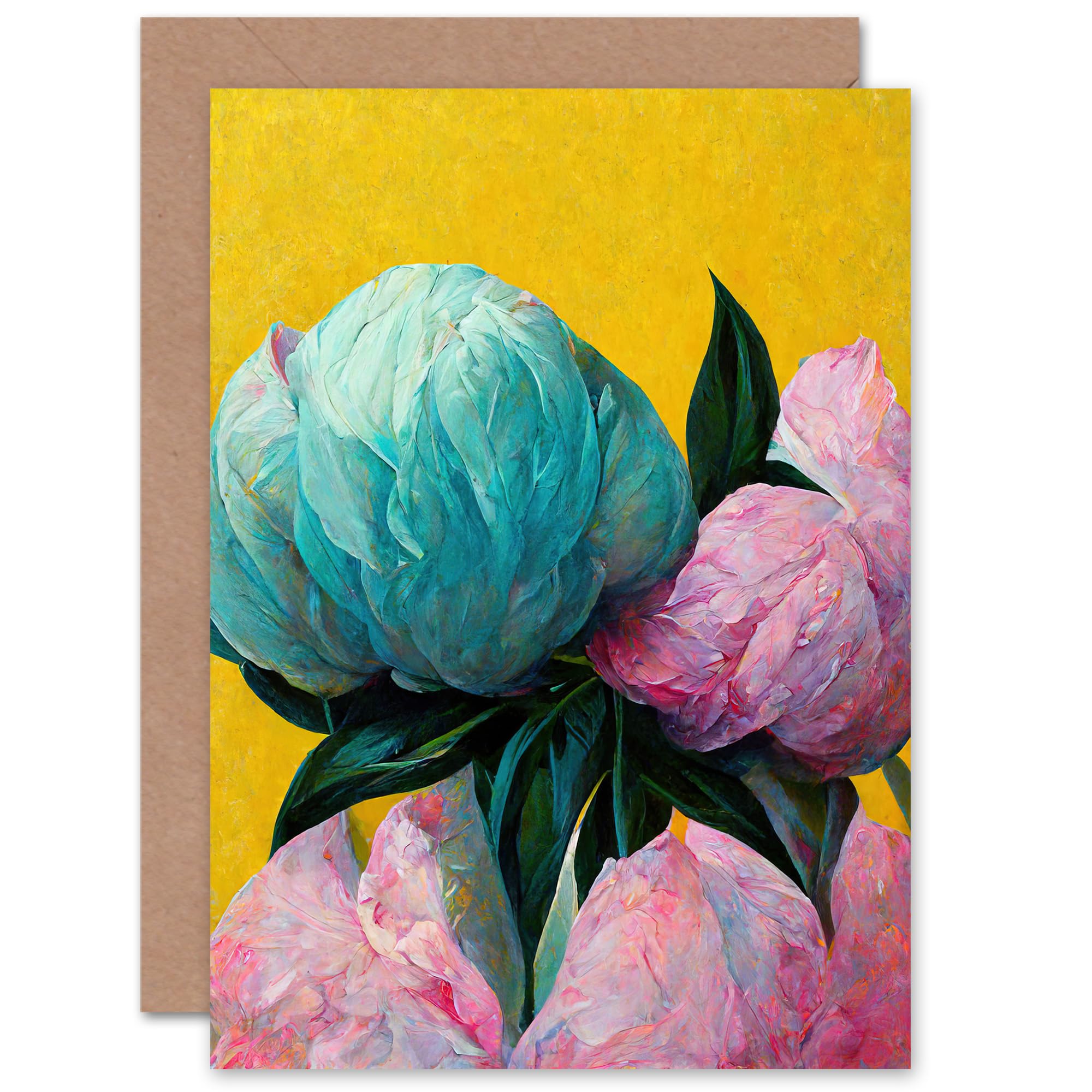 Peony Blooms on Yellow for Wife Her Birthday Mothers Day Blank Greeting Card