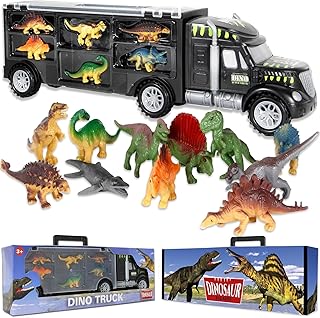 MOBIUS Dinosaur Truck Carrier: Large Transport Truck with 12 Realistic Dino Figures for Creative Play