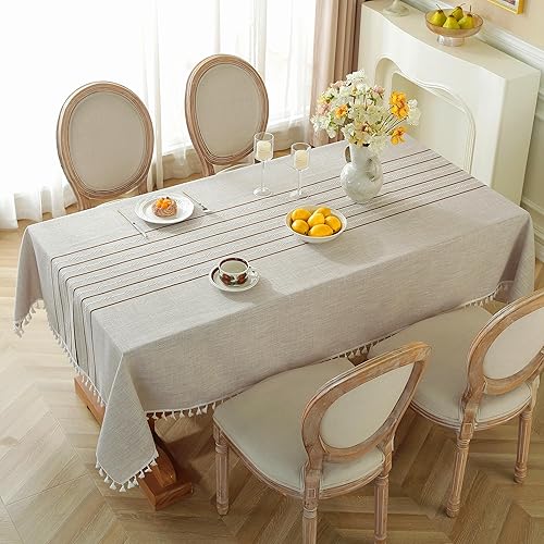 Miniatura 2 de JIALE - Manteles para mesas rectangulares, de lino de algodón, impermeable, sin arrugas, de tela suave con borlas, café, 55 x 55 pulgadas, 2-4