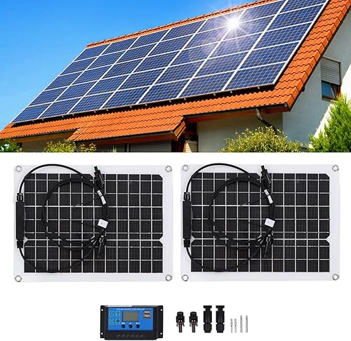 Miniatura 6 de Solar Panel, 30W Flexible Waterproof Monocrystalline Solar Panel, Solar Recharge Controller with 50A Solar Controller for 12V Battery