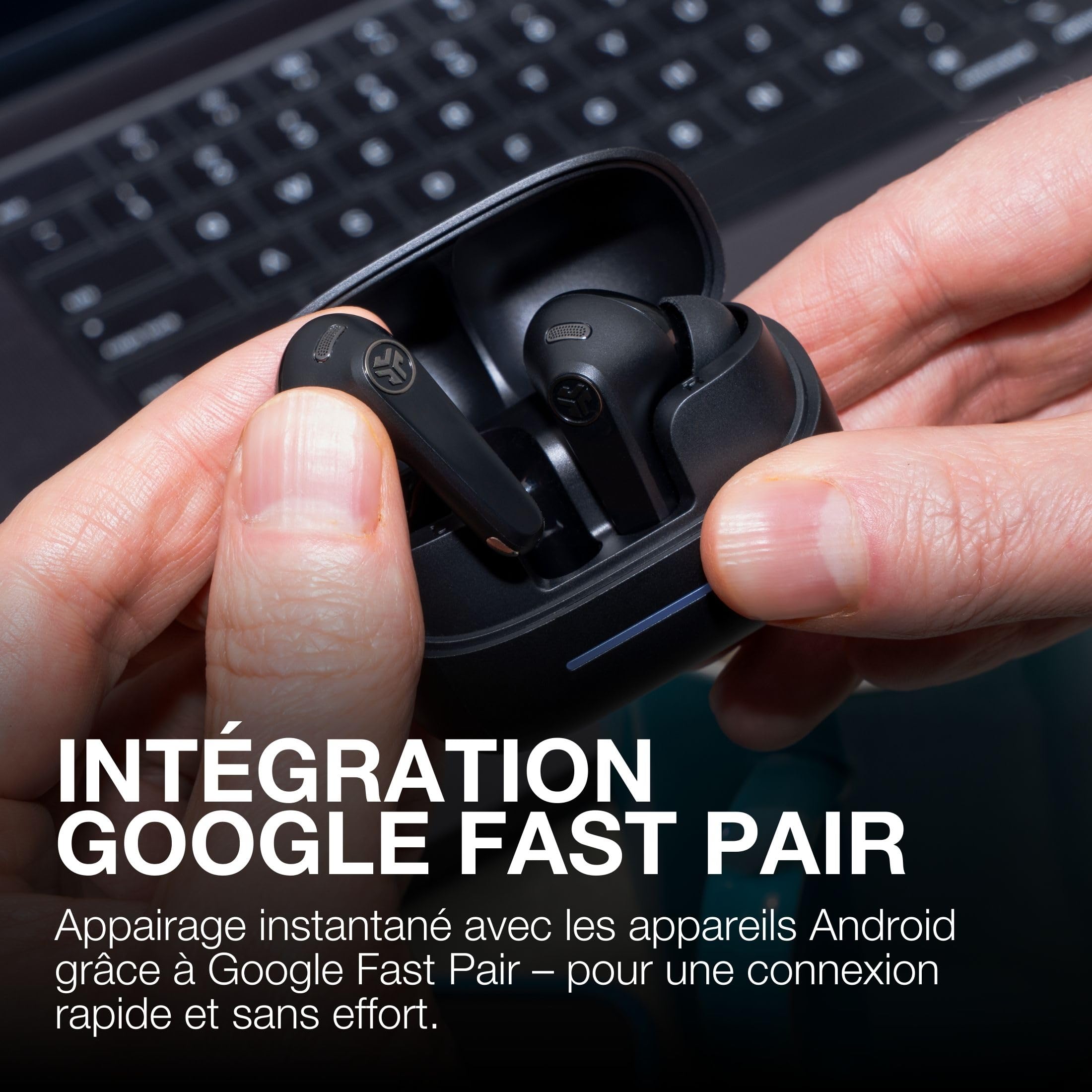 JLab JBuds Pods Écouteurs ANC - Écouteurs Bluetooth Intra-Auriculaires, 56+ h d'autonomie True Wireless, IP55 Résistant Transpiration, Audio Personnalisable, ContrôLe App, Multipoint, Noir