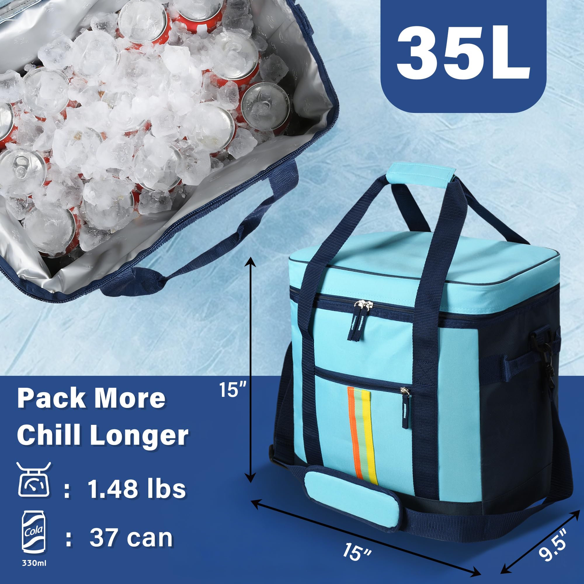 Kato Tirrinia isolierter Kühler-Rucksack, 35L für 37 Dosen, aus PVC Composite, auslaufsicher, ideal für Strand, Wandern, Camping & Picknick