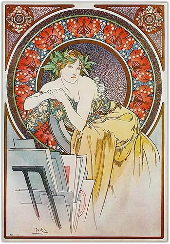 Cuadro Famosa Impresiones en lienzo,Alphonse Mucha"Chica con caballete"Cuadro de arte de pared de lienzo para decoración de sala de estar