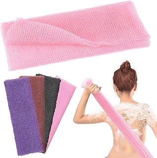 4 Pieces African Net Sponge, African Exfoliating Net for Body Premium Nylon African Wash Net Shower Body Scrubber Back Scrubber Skin Smoother Long Net Bath Sponge for Daily Use (4 Colors)
