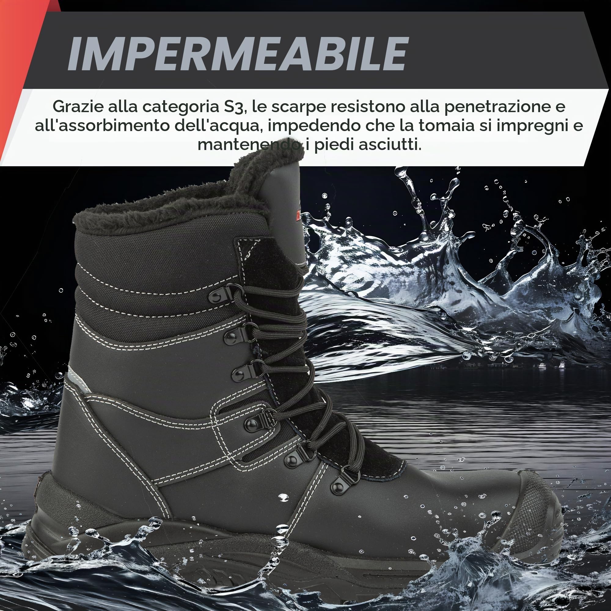 BWOLF GRIZZLY S3 - Scarpe da lavoro invernali da uomo S3, resistenti all'acqua e all'olio, antiscivolo, con tecnologia Re-Flect e suola ergonomica