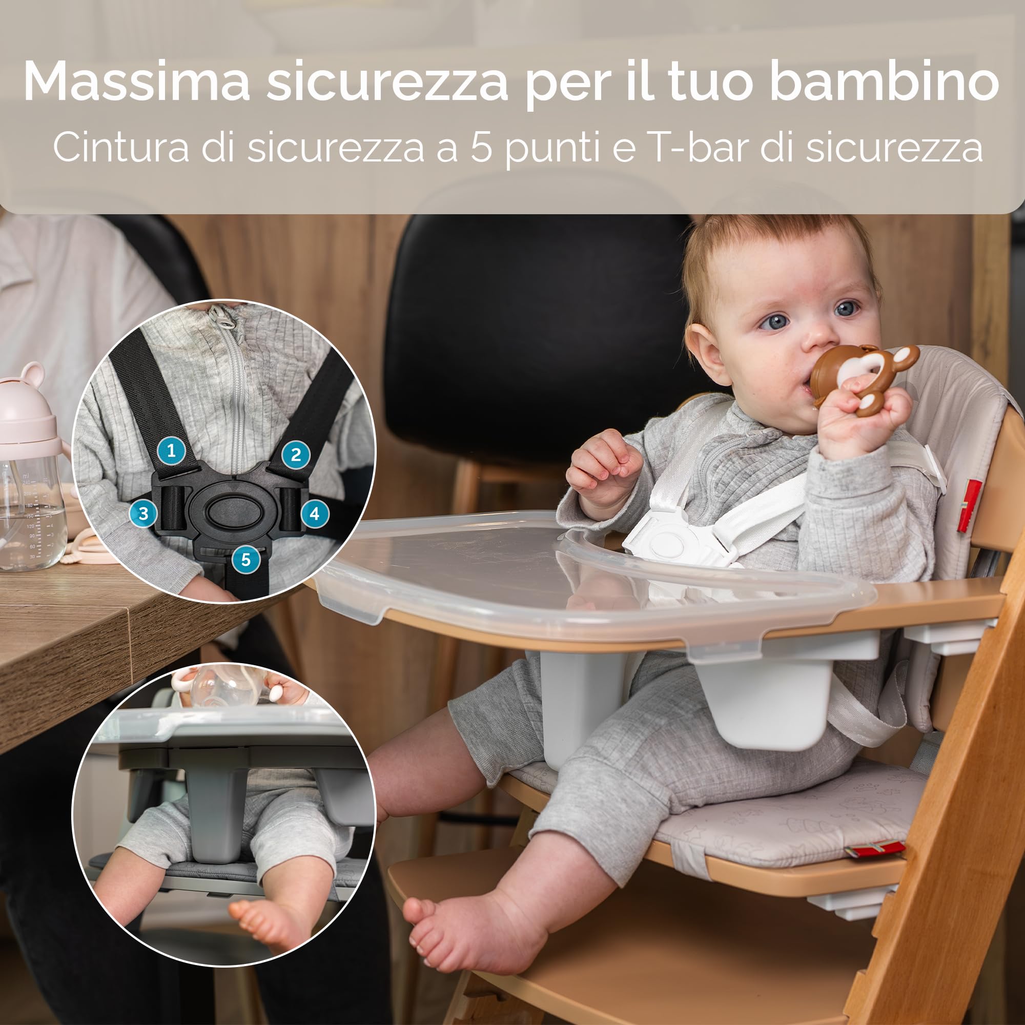 Drömmer Unique Seggiolone Pappa Evolutivo Pieghevole con Vassoio Doppio Rimovibile Seduta e Poggiapiedi Regolabili Cintura a 5 Punti Cuscino Sfoderabile Salvaspazio per Bambini Verde