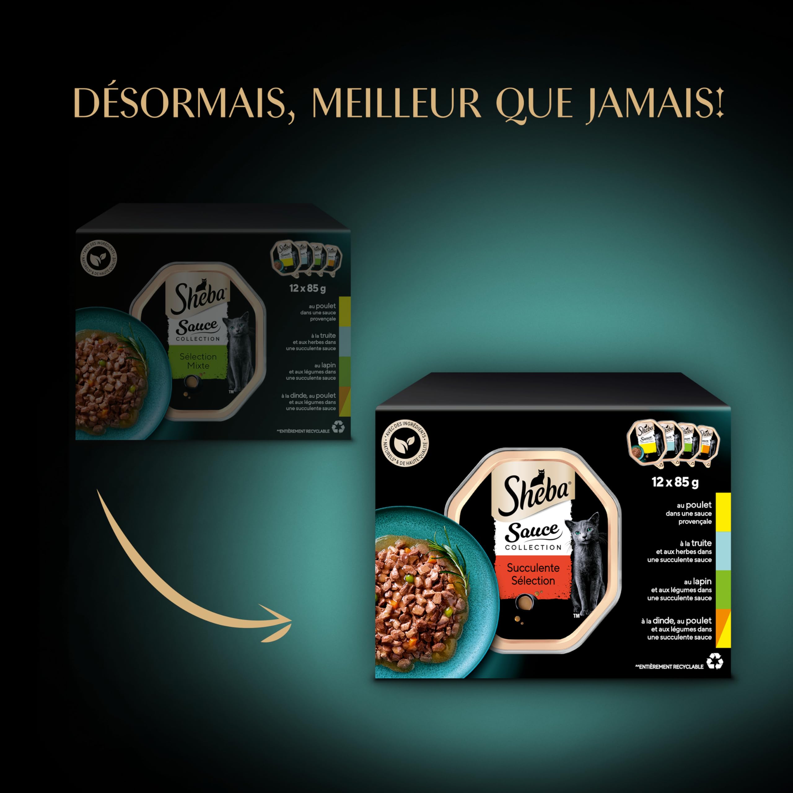 Sheba Sauce Collection Barquettes Nourriture Humide pour Chat Adulte Sélection Mixte 4 variétés 12x85g