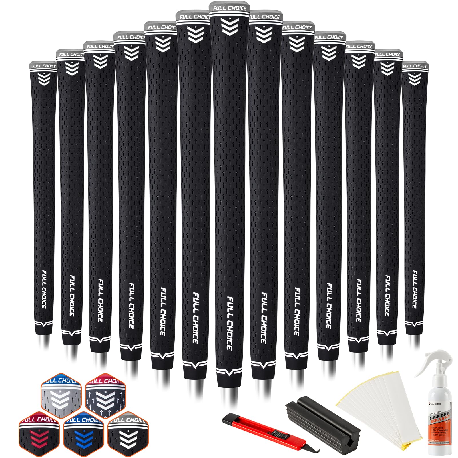 Rubber Golf Grips 13 Pack, Concise Fashion Design, Non-slip, Choose from 13 Grips Set or 13 Grips with Regripping Kit, Standard/Mid/Jumbo Size, 5 Colors Available, RG02 Golf Club Grips