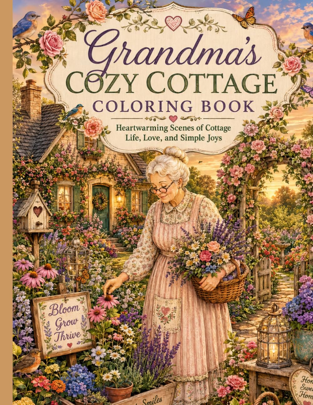 Grandma's Cozy Cottage Coloring Book: Relaxing Cottage Life Designs for Adults and Teens