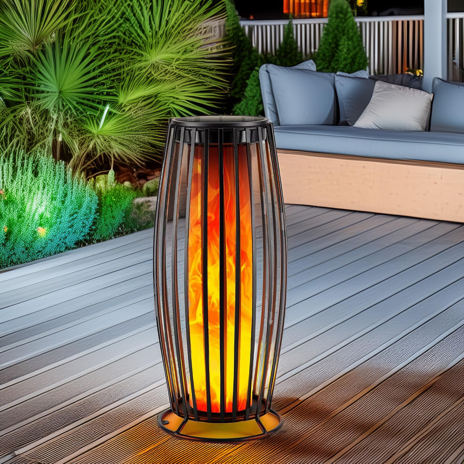 Outdoor Floor lamp ,Flame Lights Outdoor ,Solar Floor Lamp Outdoor Waterproof IP 65, Auto On/Off Solar Flame Lantern for Porch, Garden, Patio, Lawn, Deck, Decorating