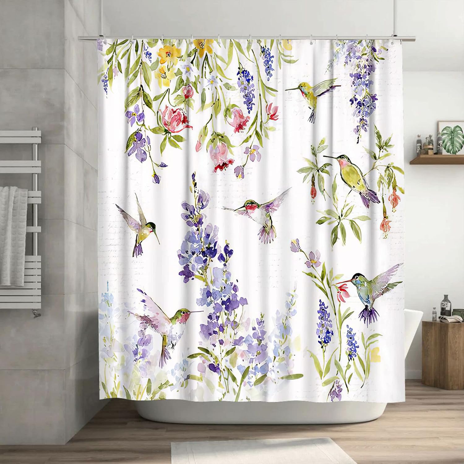 Tourrest Lavender Hummingbirds Shower Curtain Floral