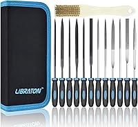 LIBRATON 13PCS Needle File Set: 6 Diamond & 6 Steel Precision Files for Jewelry, Metal, Wood Carving with Brush & Case