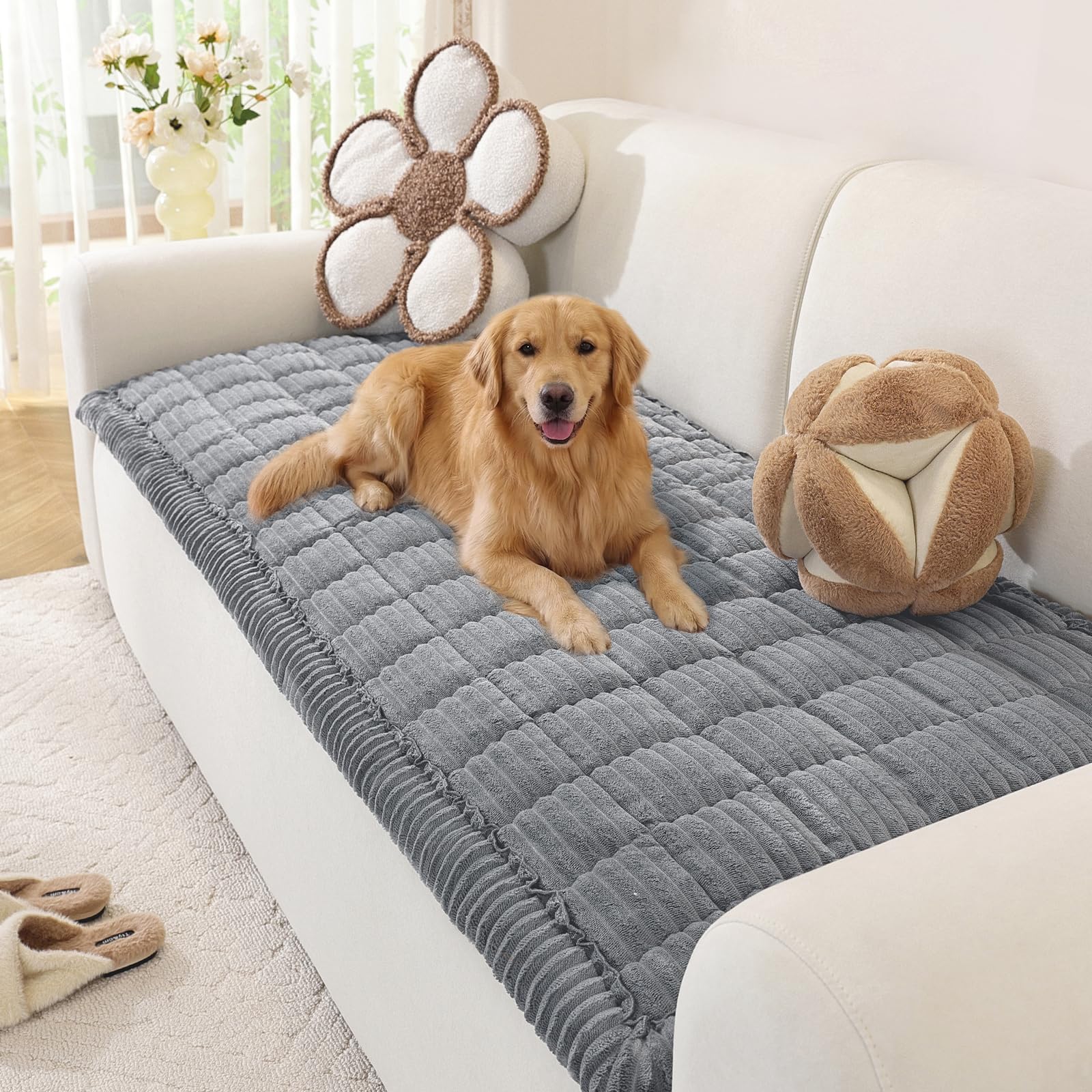 OstepDecor Sofa Covers 2 3 4 Seater, Pet Sofa Cover, Settee Covers, Couch Protectors for Dogs, L-Shaped Corner Couch Cover, Thick Soft Corduroy Fuzzy Pads for Pets and Kids (Grey, 70x120cm)