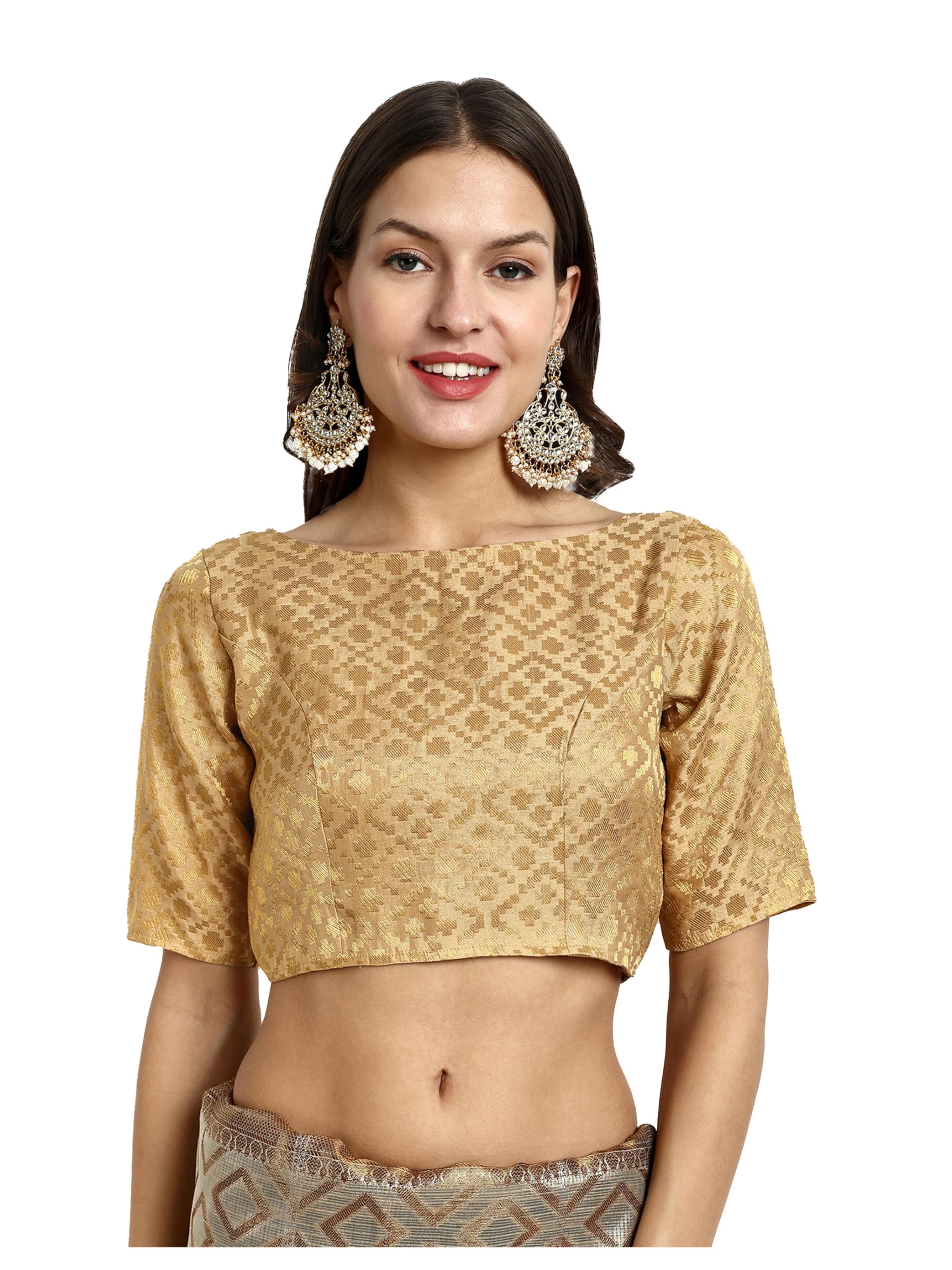 vardha Women's Art Silk Brocade Half Sleeve Regular Blouse-picture-32