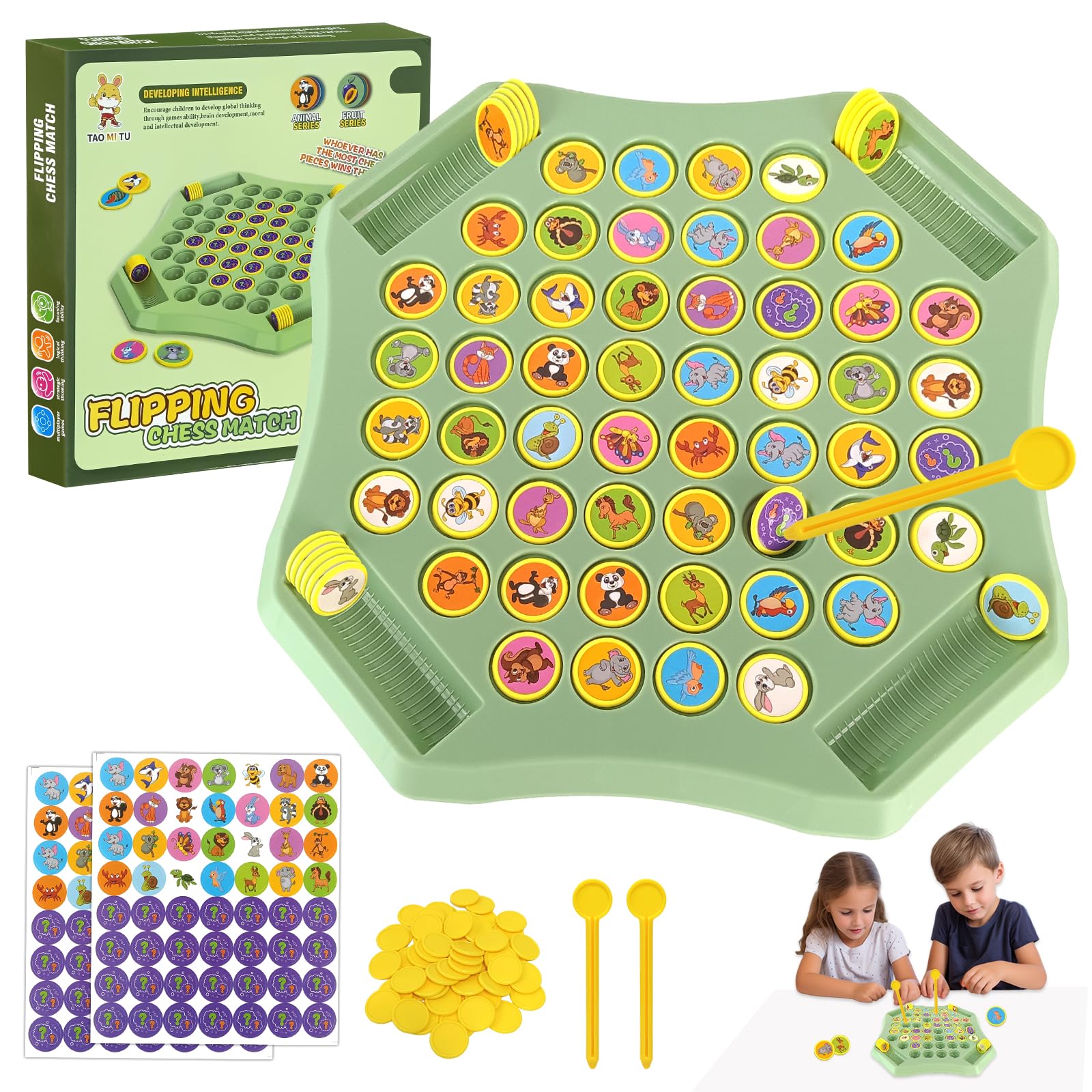 Flip Chess Memory Game, Animal Memory Match Game Easy Matching Chess Board Games Interactive Funny Educational Kids Toys Cartoon Animals Educational Board Games for Kids Teens Adults