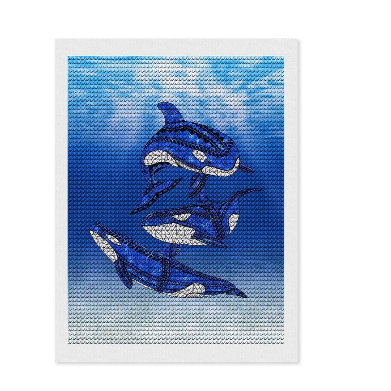 Junmoney Tribal Orca Killer Whales Diamond Art Canvas 12"x16", for Beginners, Easy to Enjoy, Cosy Home Accent, Christmas Gift, Enjoyable At-Home Hobby