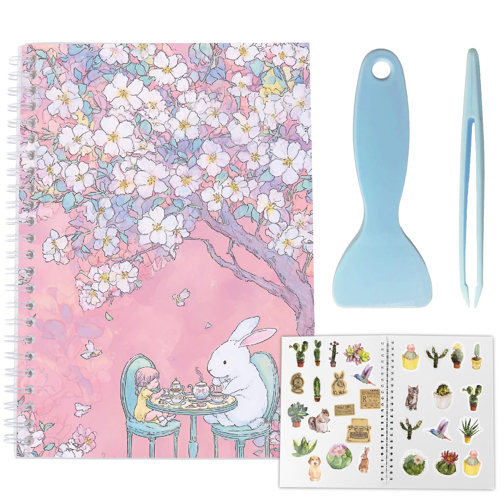 CRASPIRE 40 Pages Cute Reusable Sticker Storage Book Album Pink Rabbit Flower Blank Stickers Organizer Notebook Release Paper A5 Size with Tools for DIY Christmas Graduation Birthday Gifts