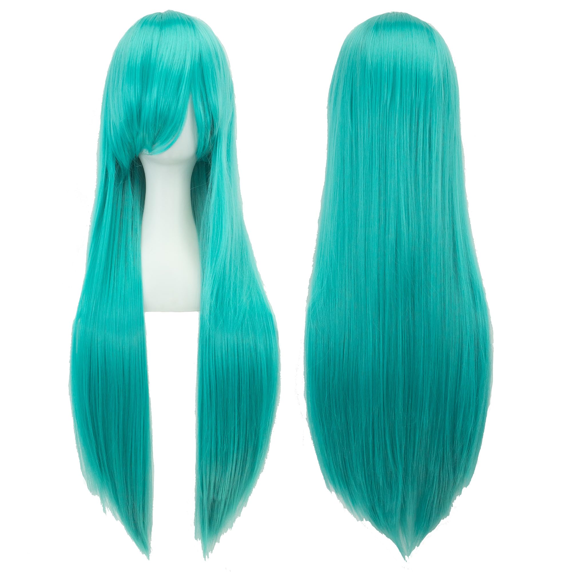 IMISSU 80cm Long Straight Natural Hair Cosplay Wigs with Bangs Colorful Halloween Costume Party Wig for Girl (Lake Blue)