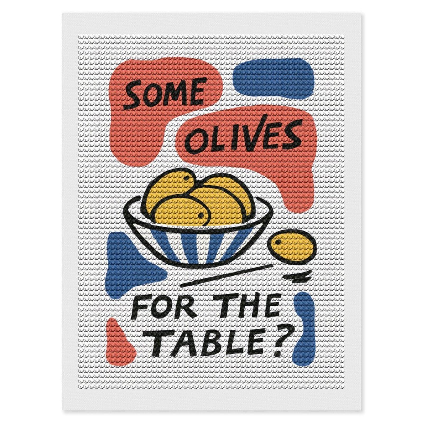 Junmoney Some Olives for The Table Art Diamond Painting Canvas Set 12"x16", Full Kit Included, Calming Craft to Unwind, Farmhouse Decor, Christmas Gift