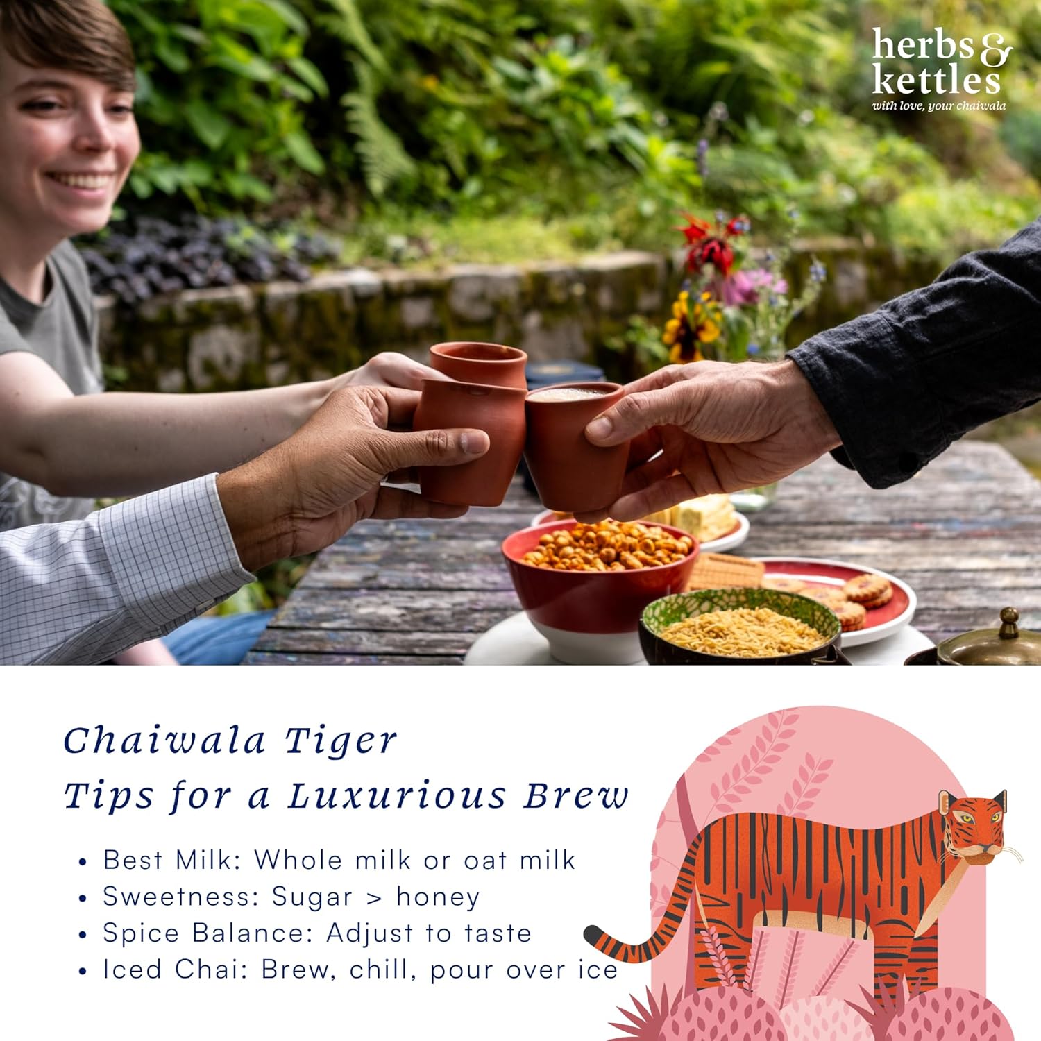 Herbs & Kettles Rose Cardamom Chai – 7 oz (200 g) | Single-Origin Assam Black Tea with Rose Petals & Green Cardamom | Spiced Floral Chai | Hot or Iced Tea