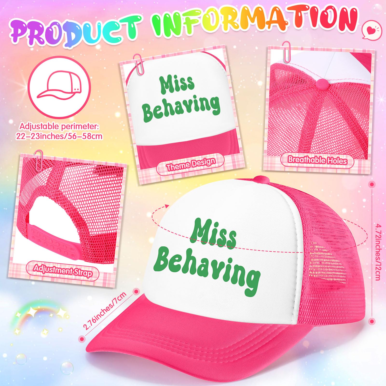 JaGely Lustige Junggesellinnenabschied-Hüte, Neon-Brauthut, Trucker-Mütze, bunt, Team-Kappe für Junggesellinnenabschied, Dekoration, Zubehör, 9 Stück