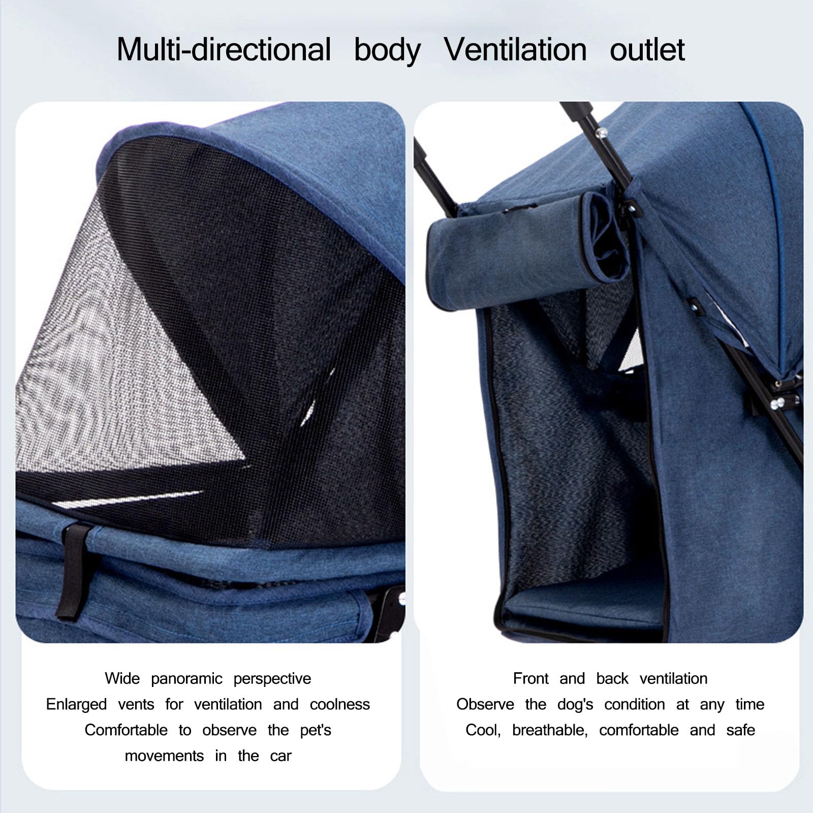 Passeggino da Jogging Pieghevole Traspirante, Passeggino da Viaggio per Cuccioli con Ruote robuste girevoli a 360°, Borsa portaoggetti Posteriore e Rete visibile,Blu