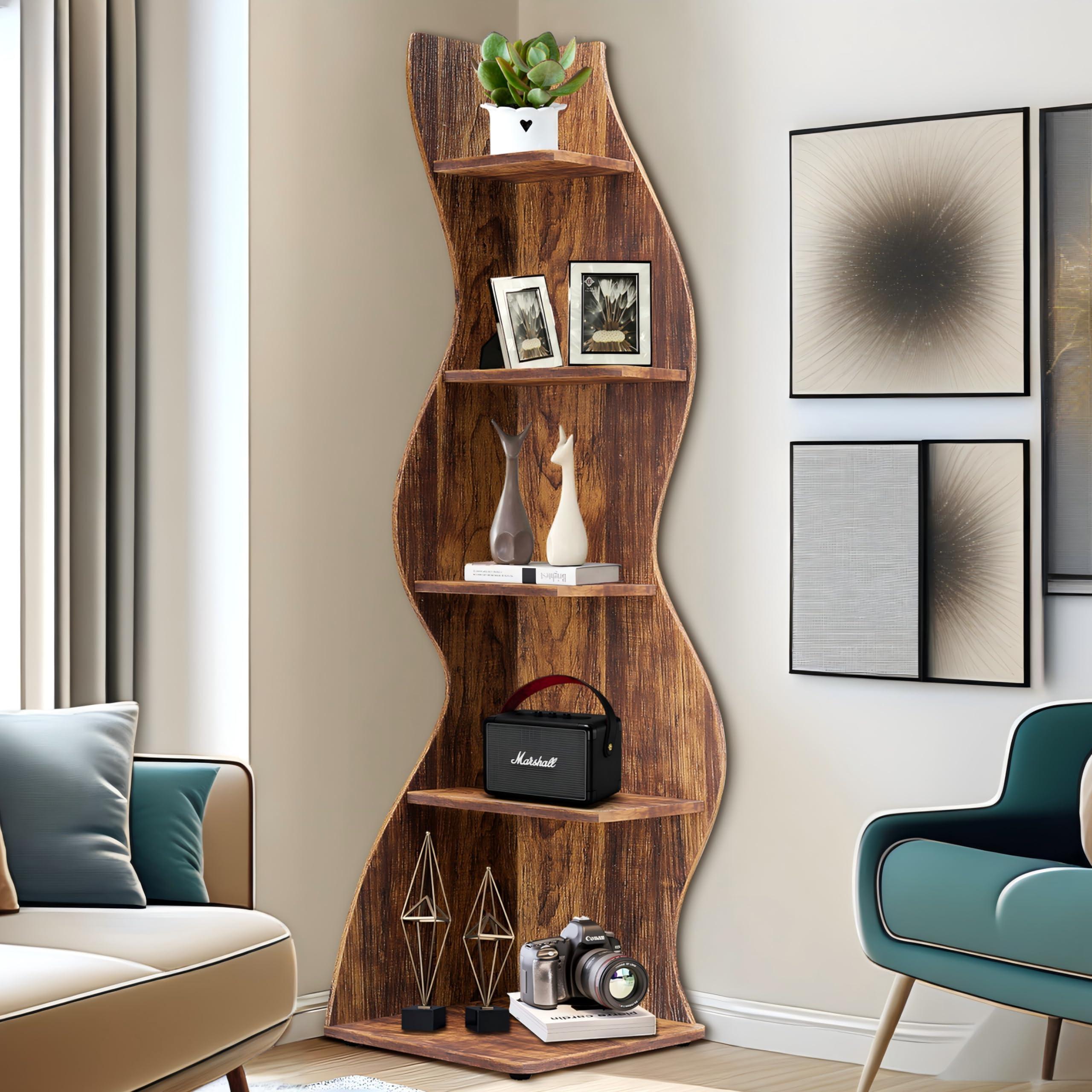 Aazon.co: Tribesigns Corner Shelf, Rustic 5-Tier Wall Corner Bookshelf, Stylish Corner Sall