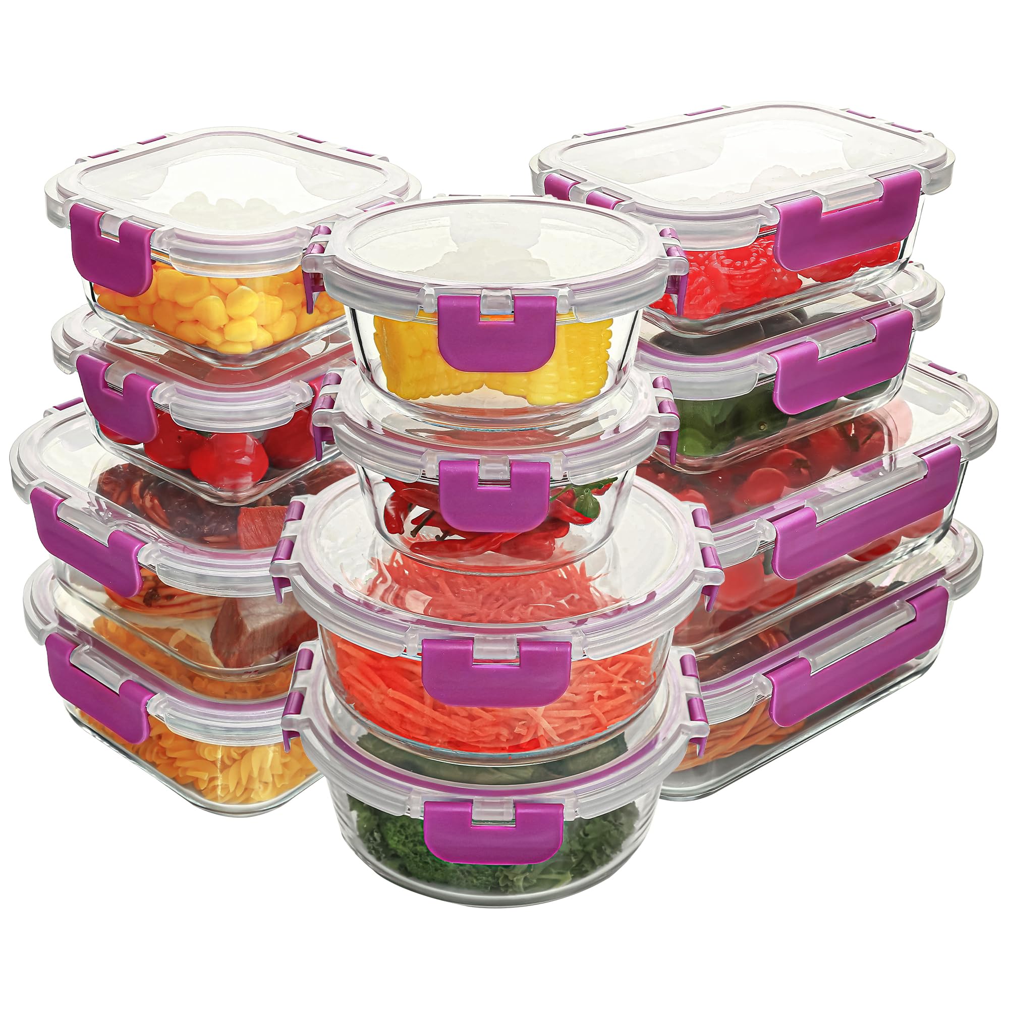 Juego de 12 recipientes de vidrio para almacenamiento de alimentos, recipientes de vidrio para preparación de comidas con tapas, recipientes herméticos para almuerzo, aptos para lavavajillas