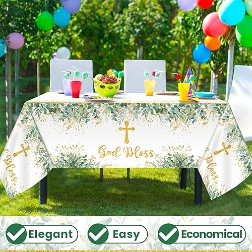 Miniatura 5 de Mantel de bautismo con texto en inglés "God Bless Bautismo", para decoración de primera comunión, mantel desechable para niños y niñas, recién