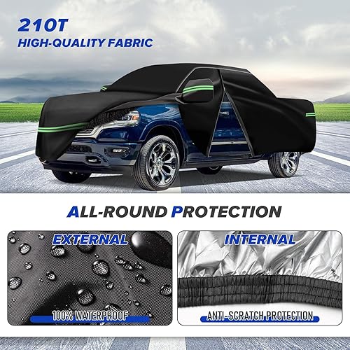 Miniatura 9 de 210T - Funda para automóvil resistente al viento y al agua, 6 capas con tira reflectante y cremallera, compatible con Ford F150 F250 F350 Raptor