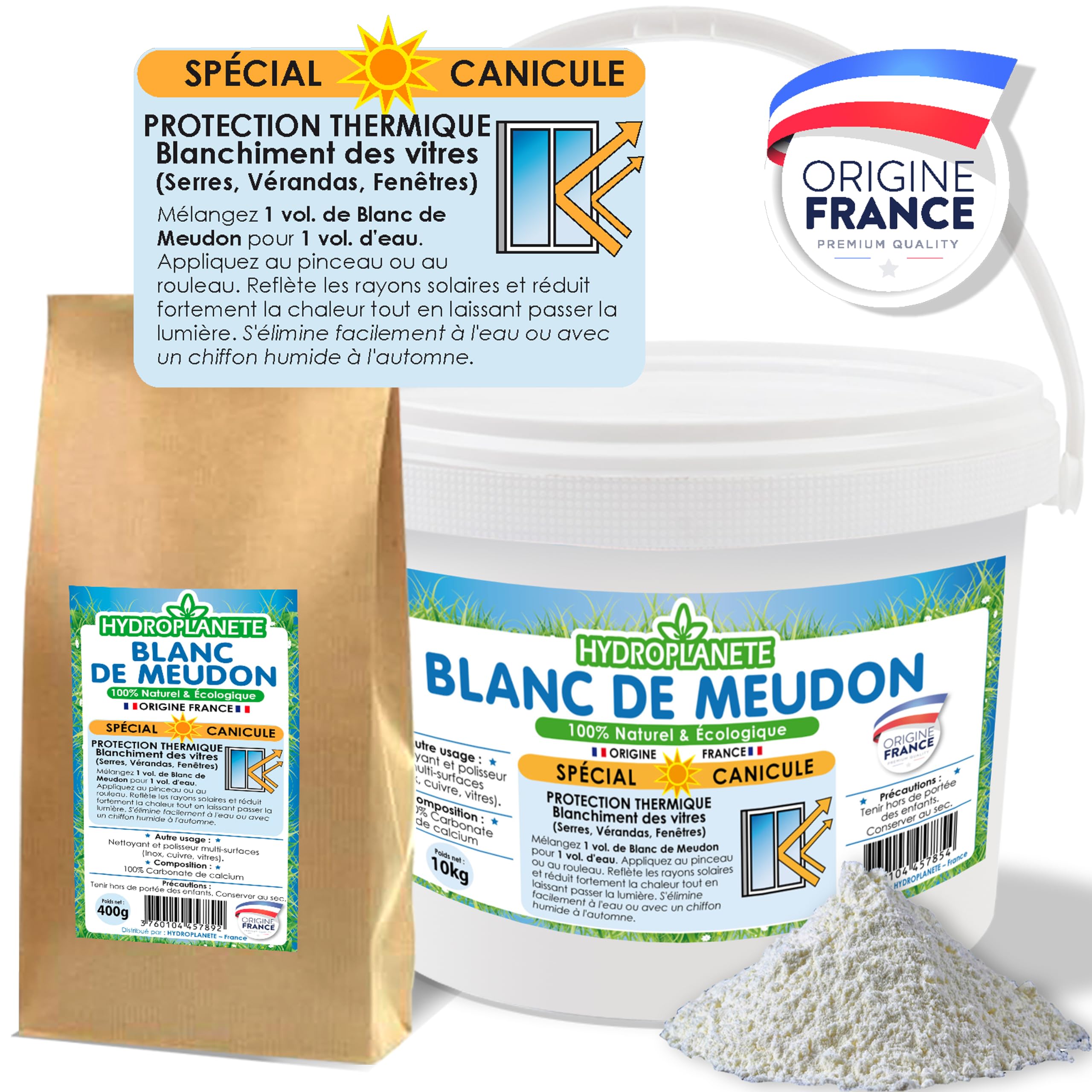 HYDROPLANETE Blanc de Meudon 1 kg 2,5 kg 5 kg 10 kg Hitzeschutz Scheiben