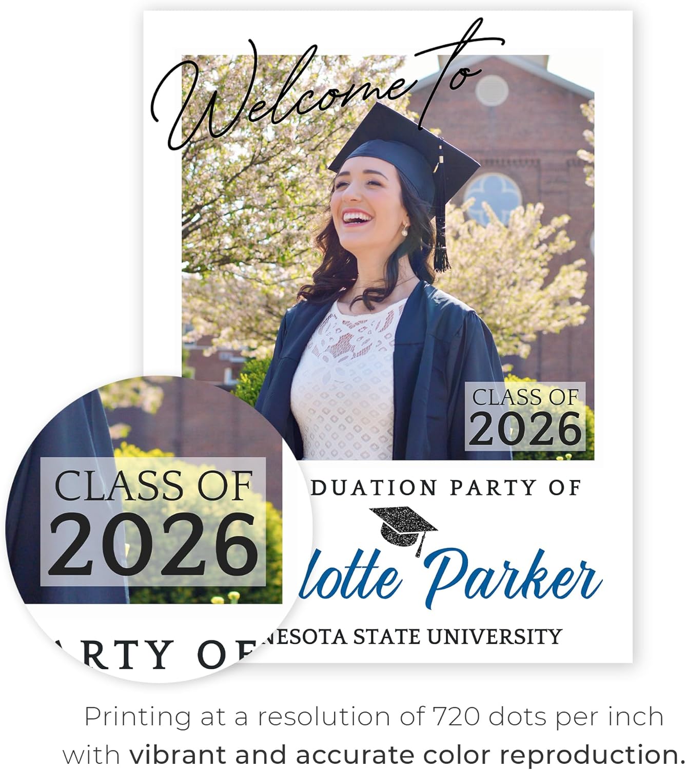 18"x24" Custom Welcome Sign for 2026 Graduation Party, Personalized Graduation Sign with Photo and Text Class of 2026, Congratulation Decor, Custom Acrylic, Foam Board, or Coroplast Sign p (Design 2)