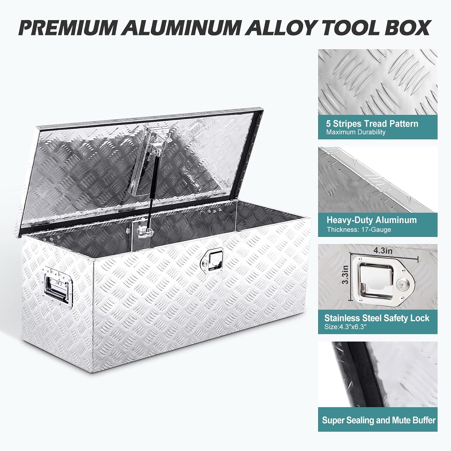 Upgraded Widest 39 Inch Aluminum Truck Tool Box, Heavy Duty Truck Bed Toolboxes with 2 PCS Keys, 39"Lx15"Wx14"H Tool Chest Storage Organizer for Truck Bed Storage,Trailers,Pickup,RV, All-Weather Use