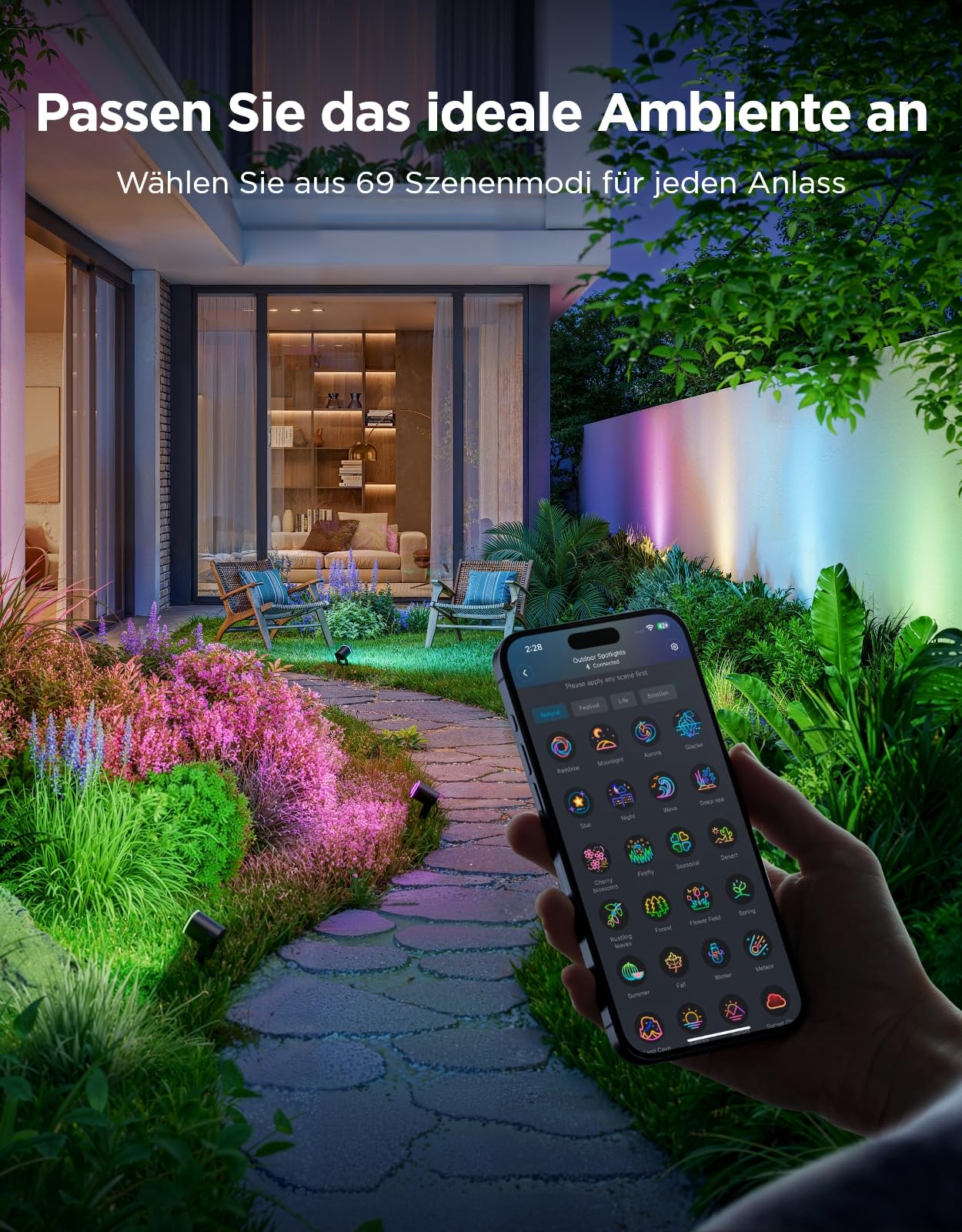 Govee Outdoor LED Strahler IP67 Wasserdichte Gartenbeleuchtung RGBWIC Dimmbar 700lm 2 Pack