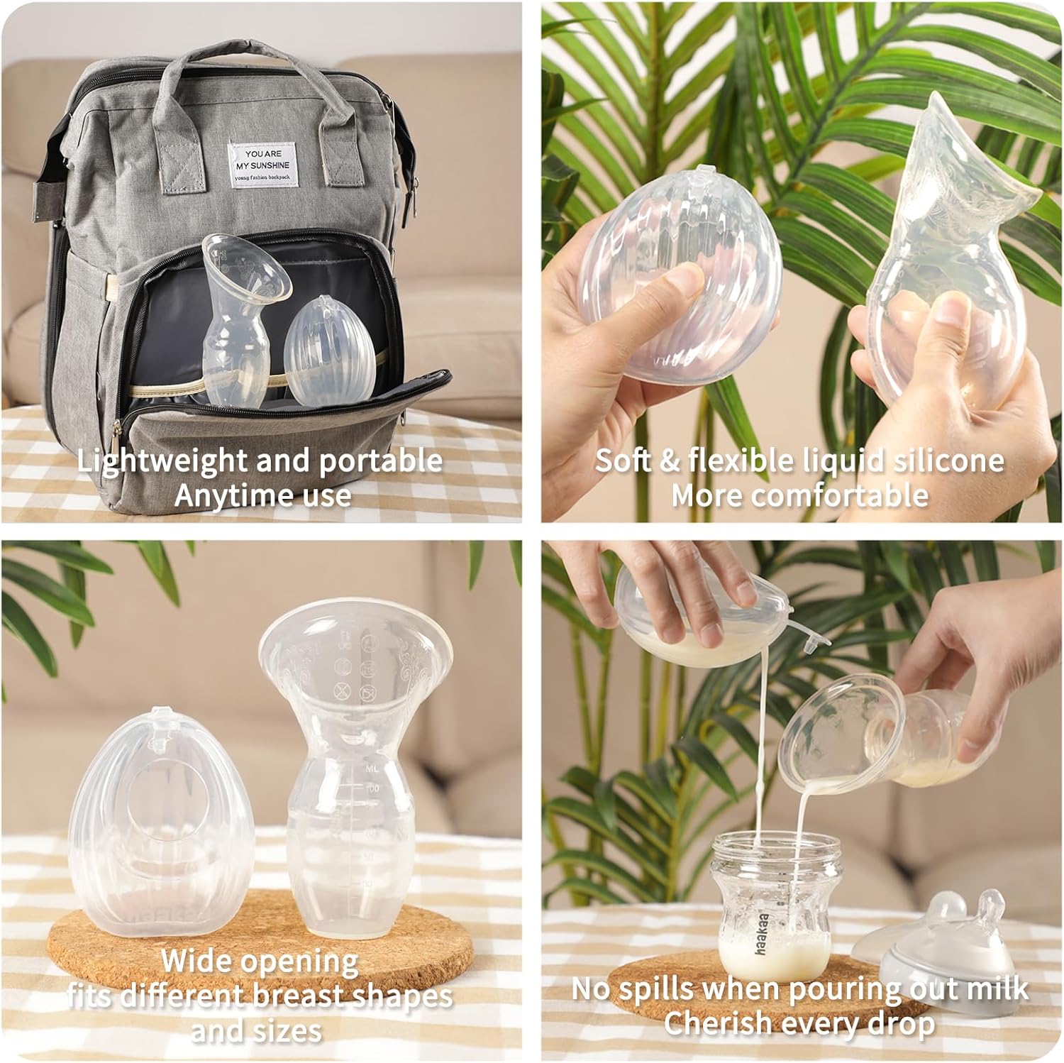 haakaa Manual Breast Pump Collector for Breastfeeding 4oz/100ml and Wearable Shell Milk Collector 2.5oz/75ml Combo, Made of Food-Grade Silicone