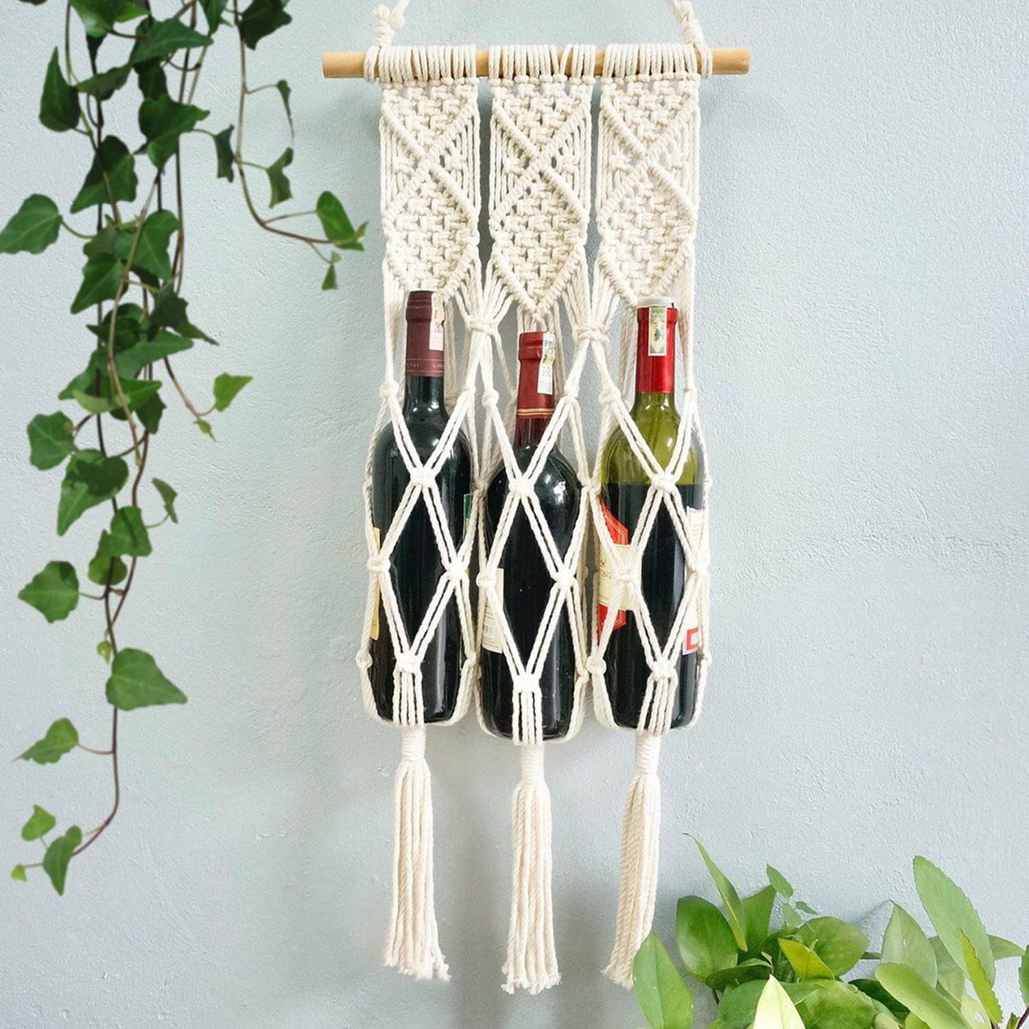 Handcrafted Cotton Macrame Water/Wine/Plant Bottle Holder/Hanger | Beautiful Gift for Wine Love | Eco-Friendly | Home Decor | Gifting-image-12
