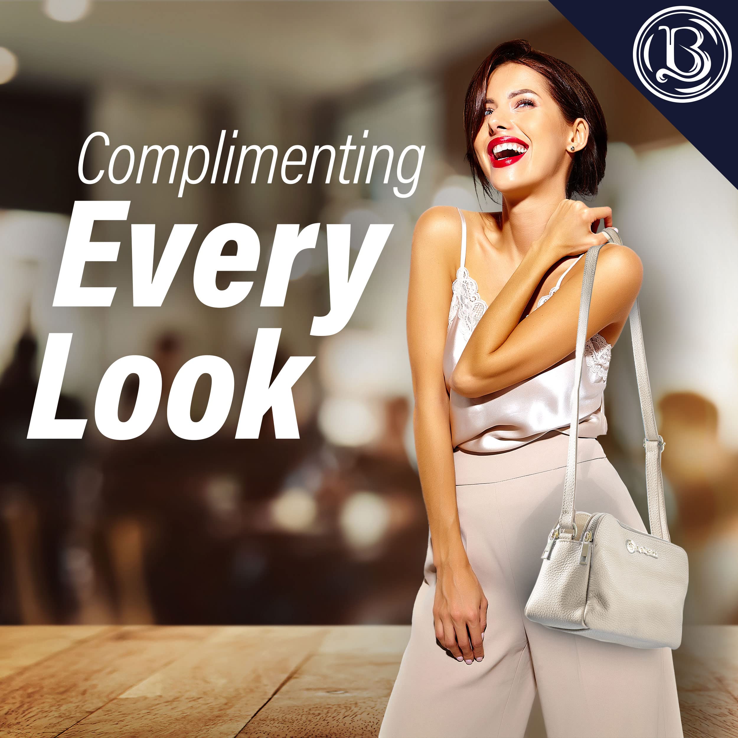 Baroncelli Crossbody Bag Made in Italy with Long Stripe Genuine Italian Soft Leather Beige