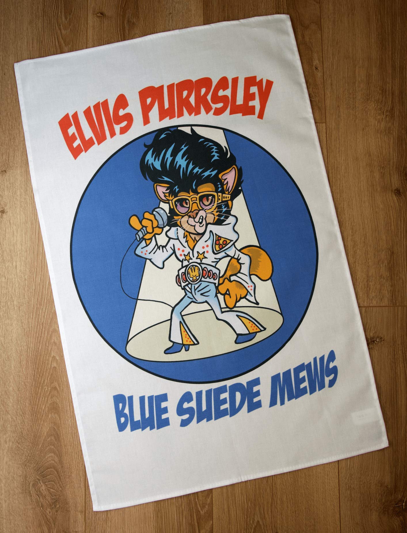 Fabulous Felines Blue Elvis Purrsley Suede Mews Cat 100% Cotton Tea Towel - Elvis Presley For Cat Lovers