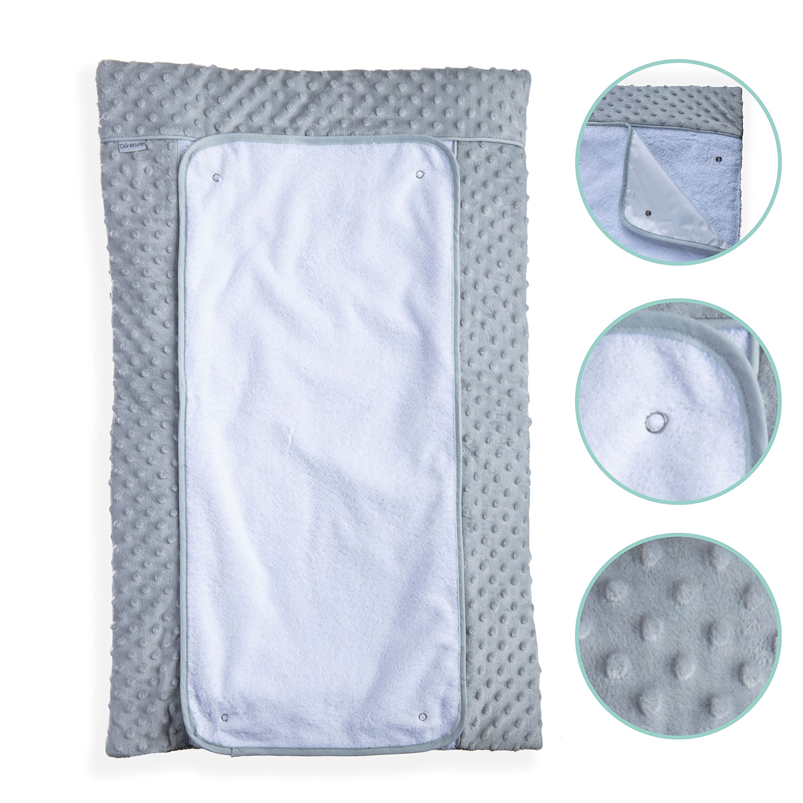Clair de Lune | Cambiador de hoyuelos de viaje de lujo | Perfecto para en casa o baño | Gris