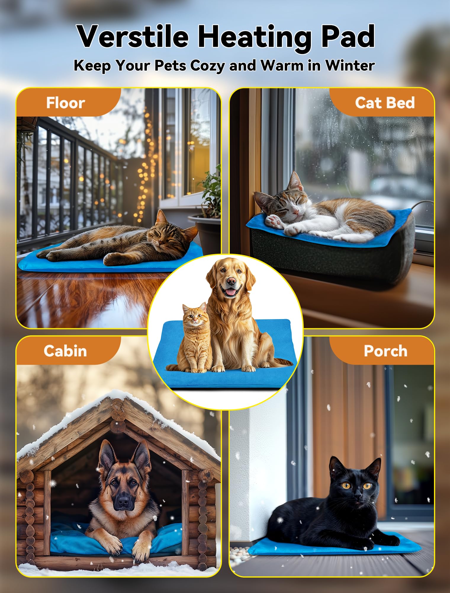 Outdoor-Heizkissen für Hunde und Katzen, mehrere Größen, wasserdicht, beheizt, für draußen, Haustier-Heizmatte, Decke mit kaufester Kordel für Senioren, Hunde, Katzen, Haus, Welpenkiste, Blau, 61 x