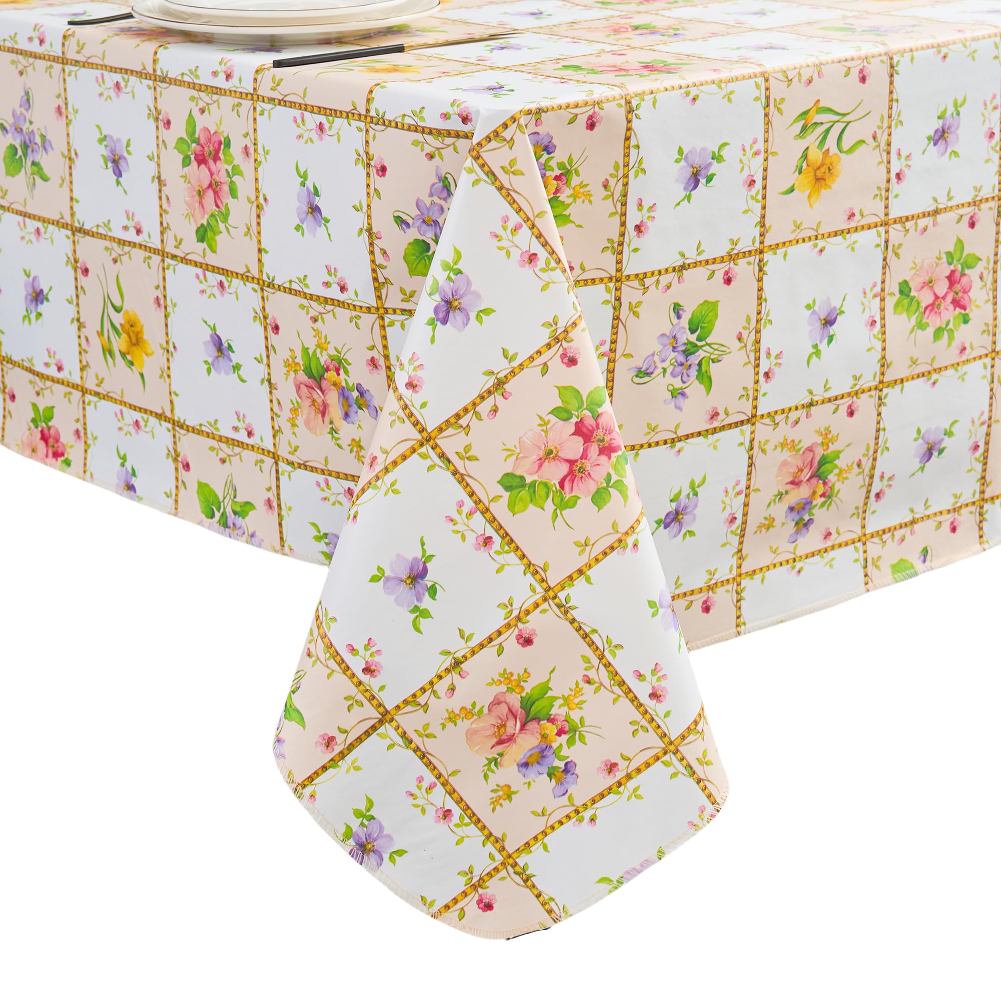 Pioggia Vinyl Tablecloth with Flannel Backed Waterproof Oil-Proof PVC Table Cloth Wipeable Spill-Proof Plastic Table Cover for Indoor and Outdoor(