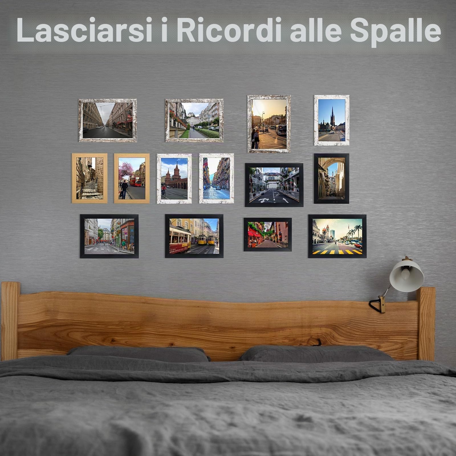 Set di 20 cornici portafoto, 10 x 15 cm, in MDF, legno, con vetro acrilico, portritto, per soggiorno, da appoggiare e appendere - Supporto da parete o da tavolo