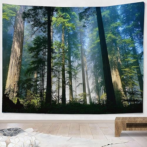 Miniatura 4 de FENDROM Tapiz de paisaje de la naturaleza del bosque, tapiz de sol a través del árbol, tapices para colgar en la pared, luz del sol, paisaje de