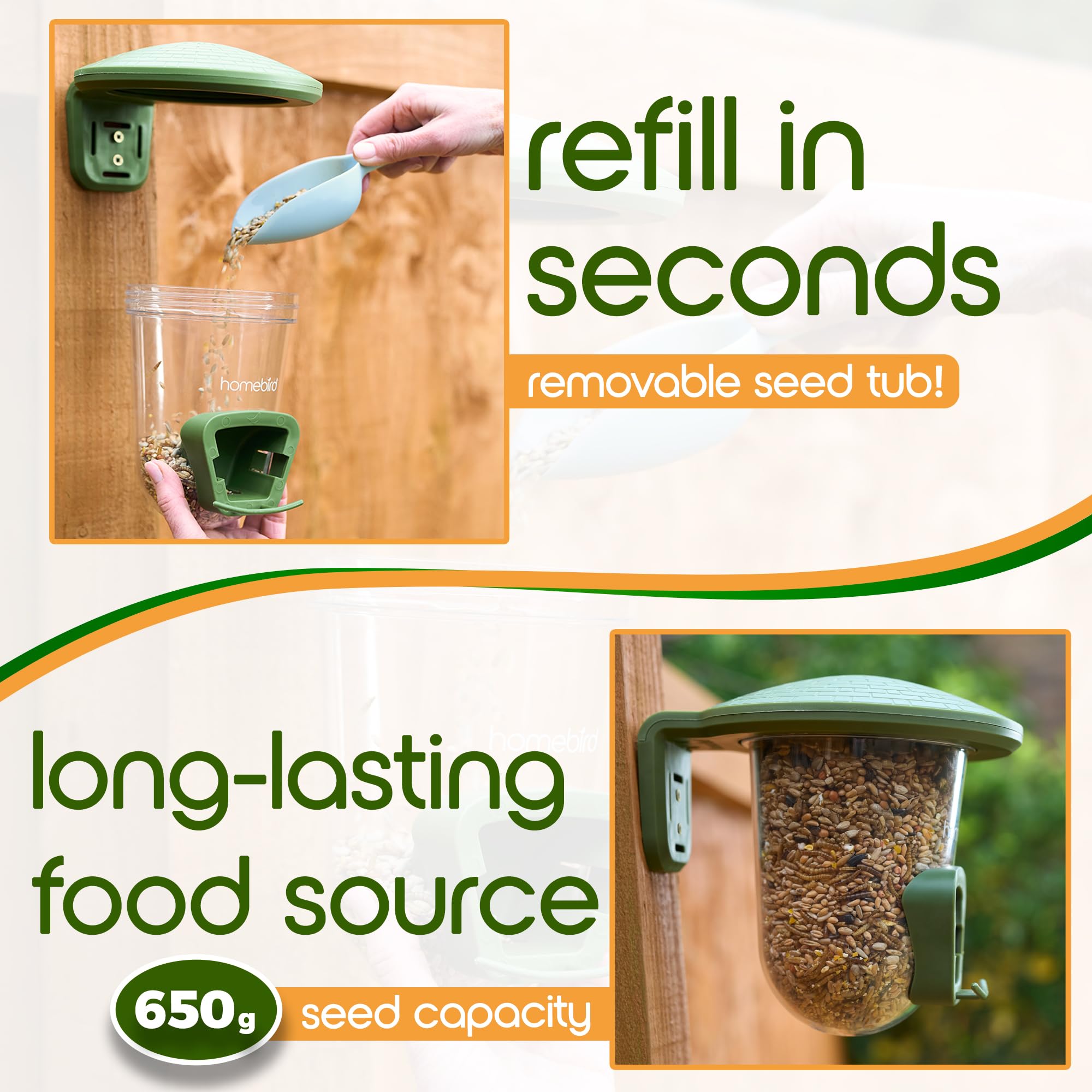 Outdoor Bird Feeders for Small Birds - No Mess Bird Seed Feeder for Fences, Walls, Trees and Balcony – PerchPod for Wild Birds - UK Designed - Perfect Present for Bird Lovers — view 6
