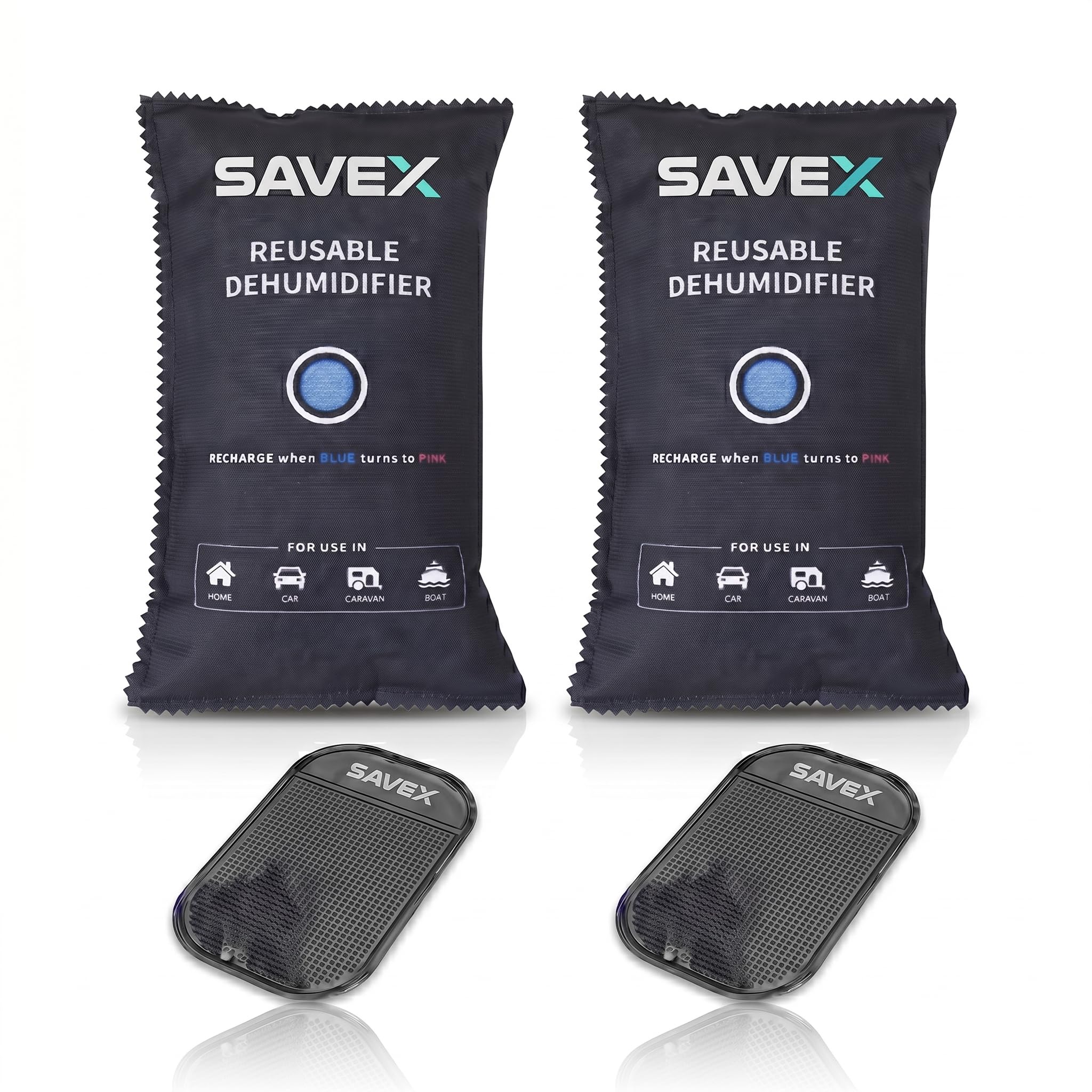 SAVEX 1KG Car Dehumidifier Bag, Reusable Silica Gel, Anti-Slip, 2 Pack