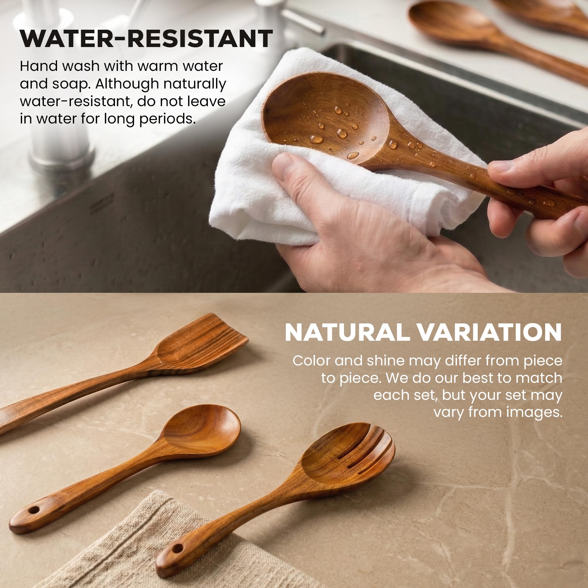 Zulay Kitchen Cucchiai in legno di teak di alta qualità per cucinare, finitura liscia, 8 pezzi, utensili da cucina in legno di teak naturale, antiaderenti, utensili da cucina in legno fatti a mano