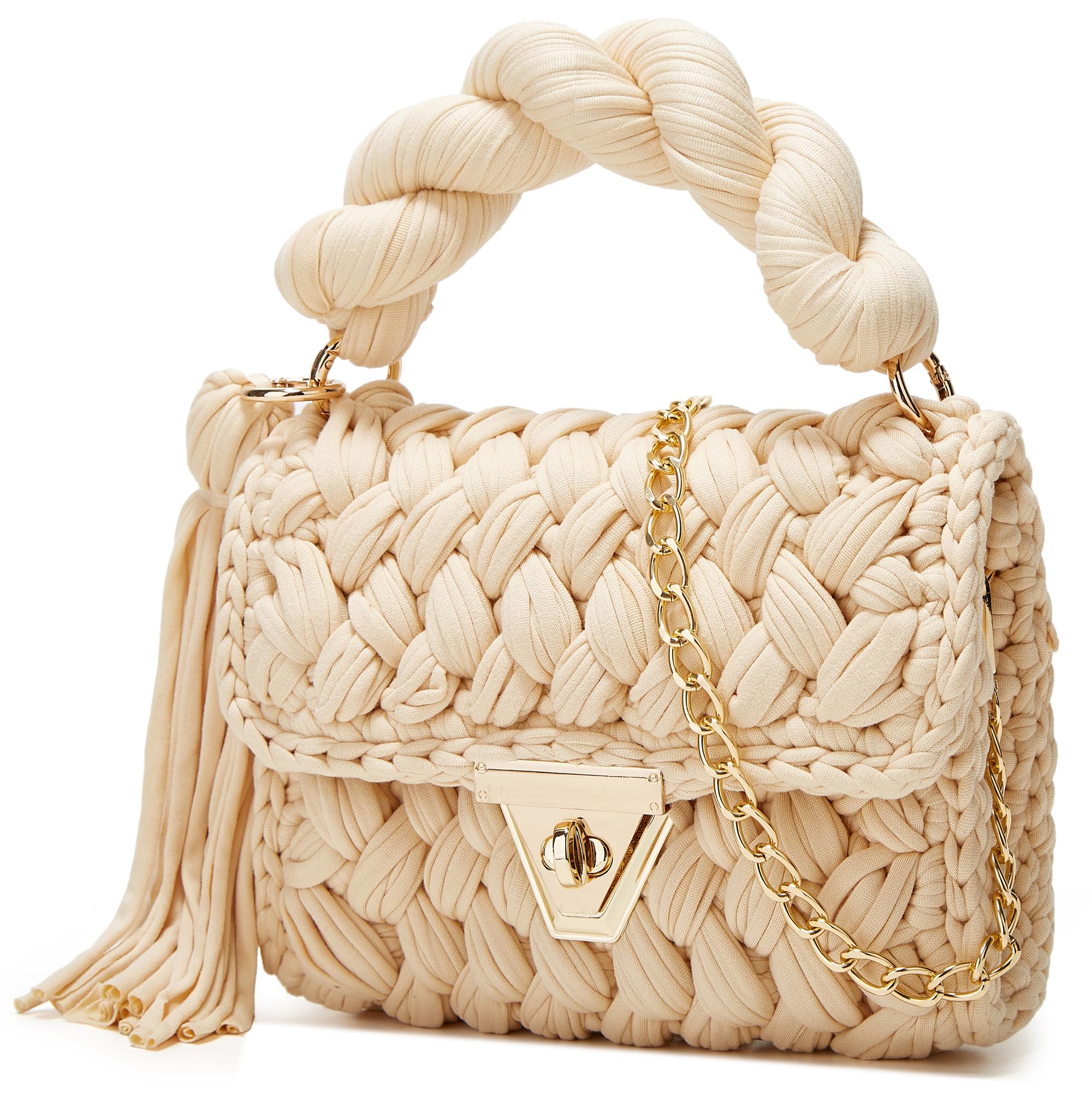 Chunky Yarn Knit Crochet Tote Purse Crossbody Bags for Women - Handwoven Evening Clutch Flap Shoulder Bag — view 3