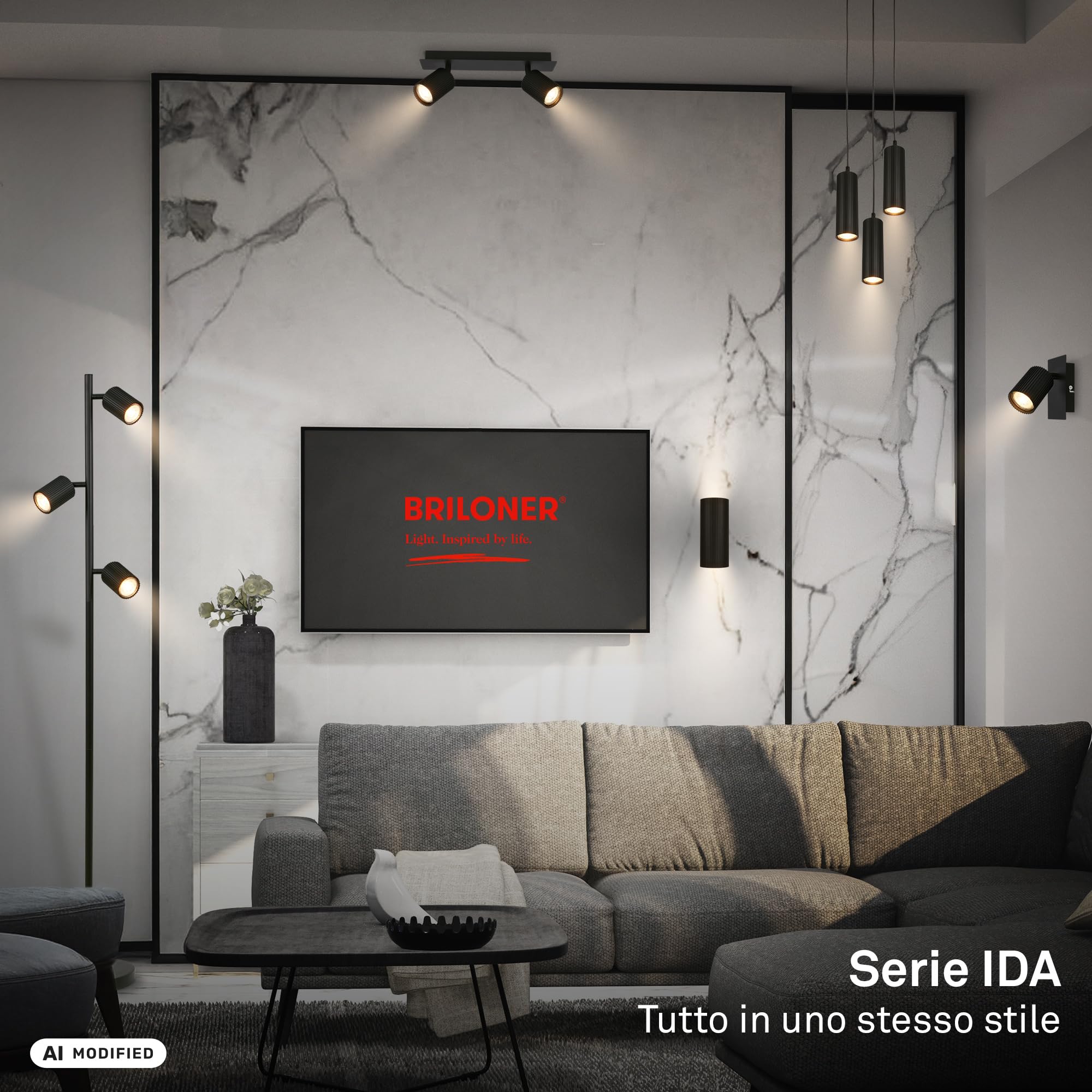 Briloner - Lampadario A Sospensione 3 Luci GU10 Regolabile Nero 120 cm