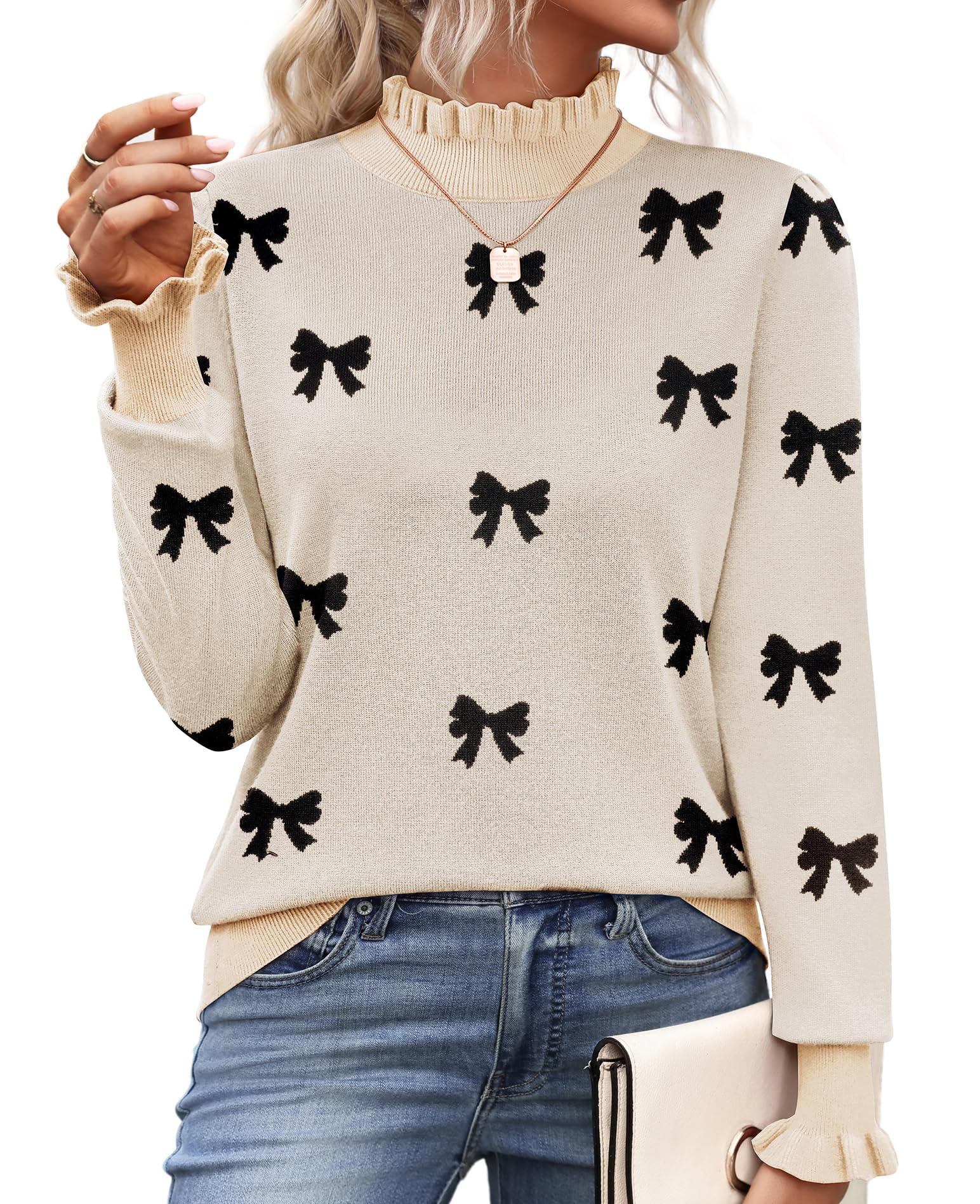 Zeagoo Women's Turtleneck Sweater Fall Ruffle Dressy Knit Long Sleeve Tops